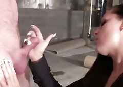 Sadistic girl teasing ballbusting and injuring her thrall