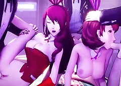 Stacked and slutty 3D babes stuffed with cock together