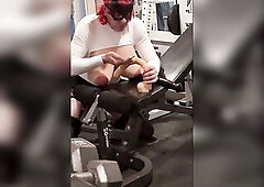 DeeDeeSlut sucking two ramrods in the gym and taking it unfathomable in her butt.