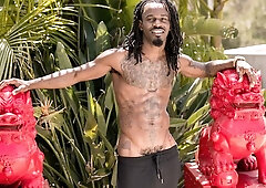 Muscular black guy Fame jerking his throbbing BBC