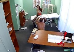 Faux polyclinic - hot nurse joins doctor in a threeway with a patient