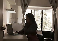 Porn model screwed in her home office by her much smaller roommate.