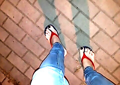 Crossdresser flaunts gorgeous feet in sexy platform sandals