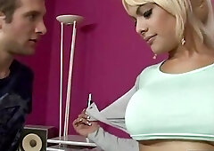 Big tits blond tranny Kim Bella analyzed by hard schlong