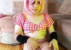 Hot ladyboy Crossdresserkitty shows off her big cock in solo action