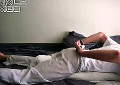 Morning routine. Step daddy imagines fucking hard and cumming deep in stepson tight ass