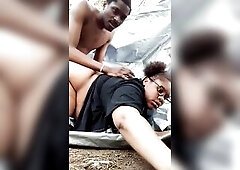 Nerdy black with obese booty gets pounded outside at the public park