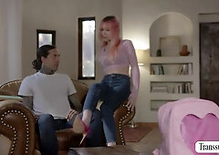 Hunk Stepbro Bangs His Busty Trans Stepsis Bareback