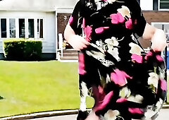 Little weenie t-girl in the park hot dance sexy public striptease cosplayer chick