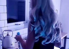 French maid cosplay wiggles bum and shows anything soapy for slaver