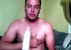 Straight Guy on Webcam Smoking and Sucking Dildo