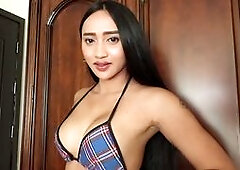 Curvy Thai ladyboy beauty Natty in amazing sex with a big white cock customer after she gave him a perfect blowjob! This Asian femboy works in a blowj