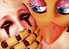 Submissive girl pinned down and fucked hard by futanari robot