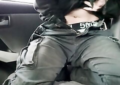 Needy ftm has quick whimpering climax in back seat