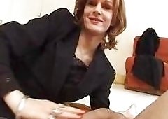 Short hair french bitch jumps on a fat broke cock